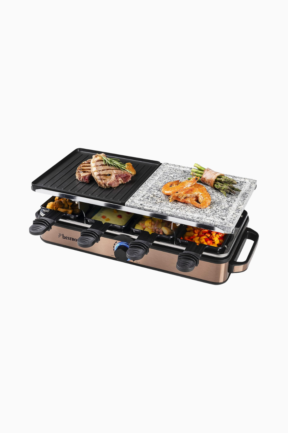 2-in-1 Raclette Party Grill 1400 W 8 Kişilik, Doğal Taş ve Grill Plaka