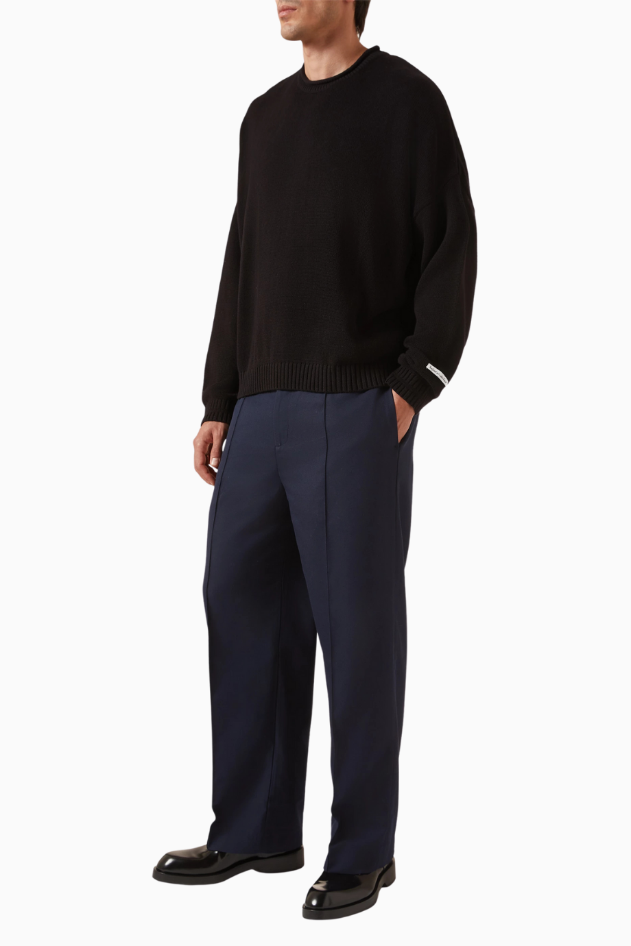 Oversize Pamuklu Loose Knit Crewneck Erkek Kazak