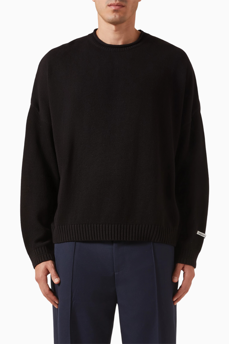 Oversize Pamuklu Loose Knit Crewneck Erkek Kazak