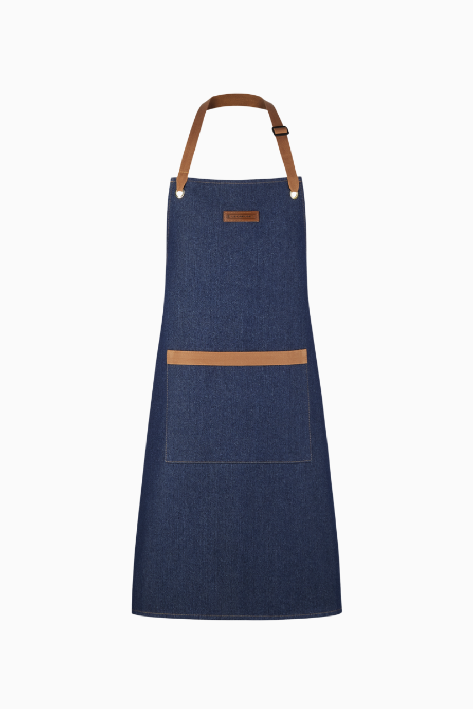 Denim Mutfak Önlüğü Deri Detaylı Pamuk