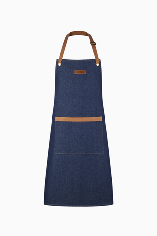 Denim Mutfak Önlüğü Deri Detaylı Pamuk