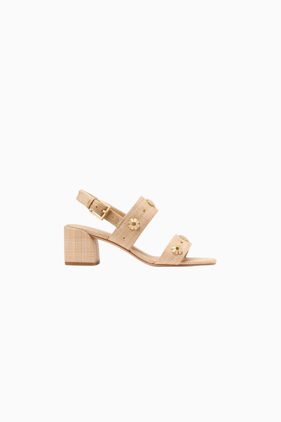 Flower Stud Raffia Detaylı, Tokalı 55mm Kalın Topuklu Sandalet