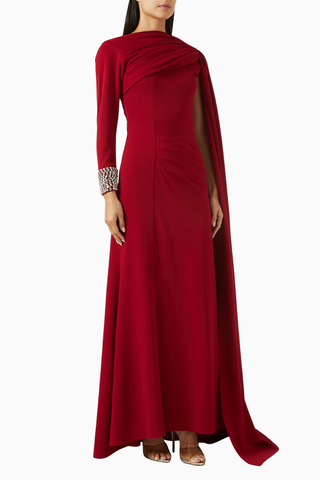Embellished Cape İşlemeli Pelerinli Kadın Elbise