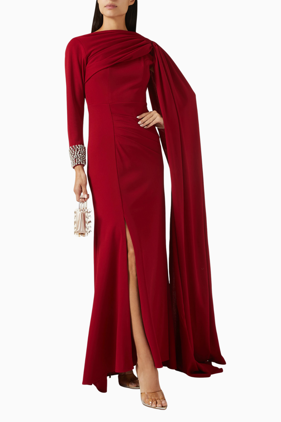 Embellished Cape İşlemeli Pelerinli Kadın Elbise