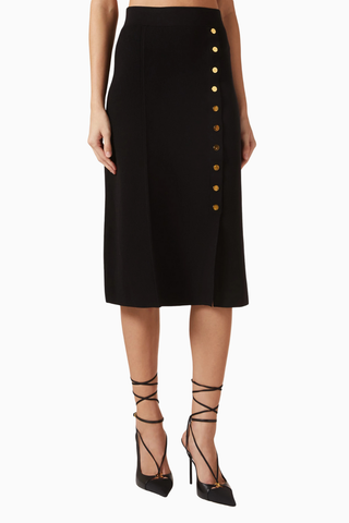 Triko Jewel Button Detaylı, Sofistike Midi Etek