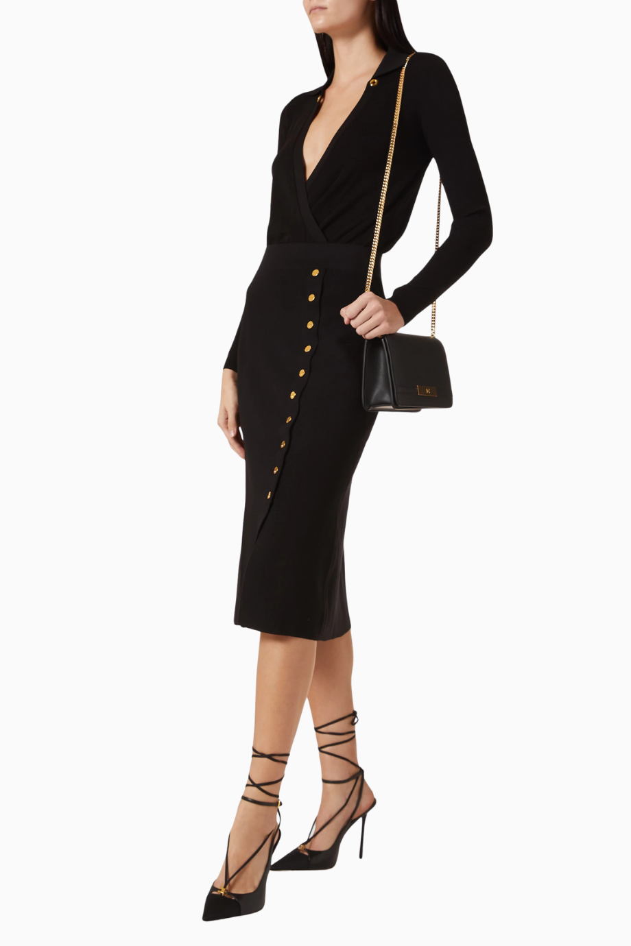 Triko Jewel Button Detaylı, Sofistike Midi Etek