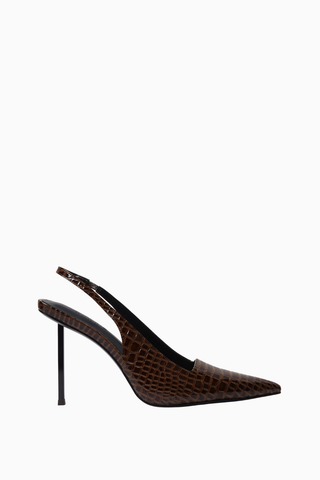 LA G63 100 Kahverengi Kroko Vegan Deri, Slingback Stiletto