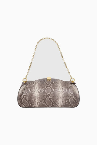 Oyster Embossed Ash Snake %100 Deri İtalyan, El İşçiliği Lüks Clutch ve Omuz Çantası