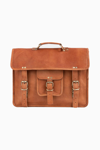 Berlin M Unisex Vintage Deri Laptop Bölmeli Postacı Çantası Kahverengi