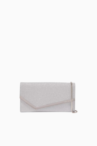 Emmie Clutch Çanta, İnce Simli Deri, Gümüş Renk Lüks Gece Tasarımı