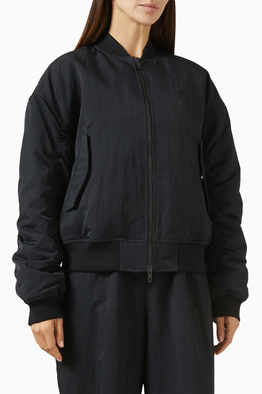 Subway Oversized Jacket, Lüks Siyah Naylon Spor Ceket