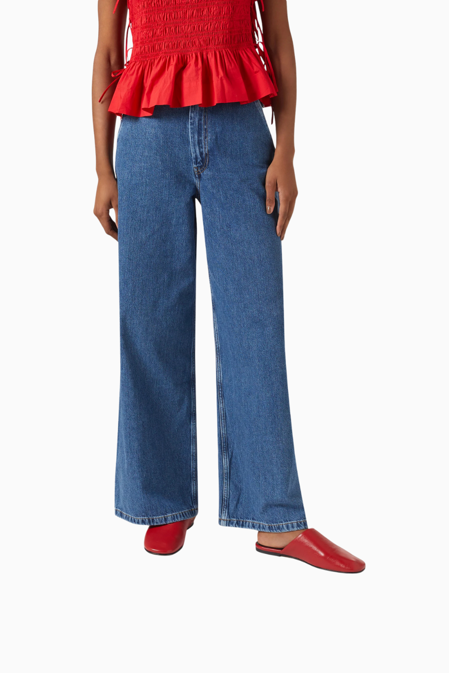 Floor Slide, Kırmızı Deri Sivri Burun Backless Lüks Terlik