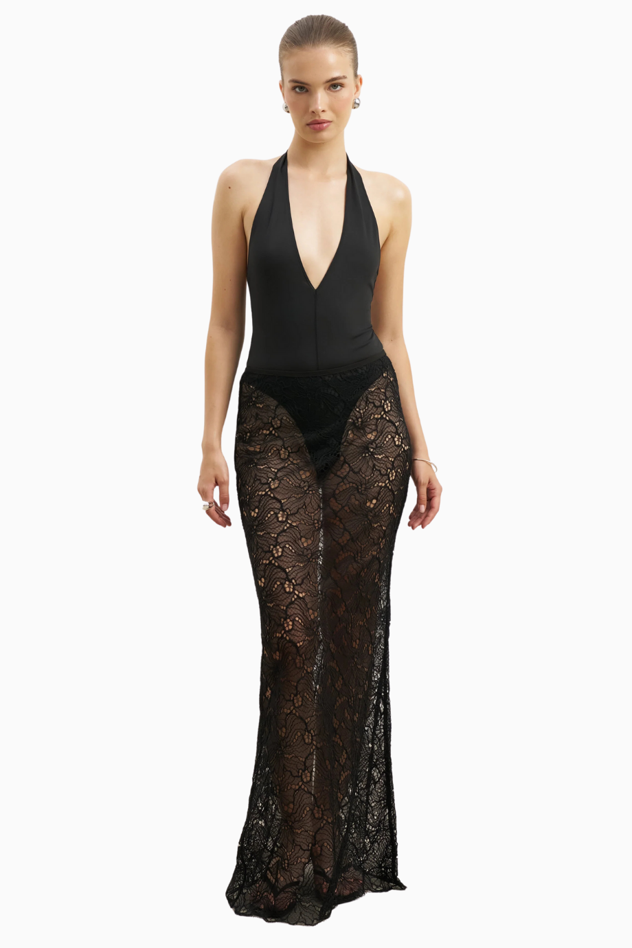 Lace Column Maxi Feminen Siluet Kadın Etek