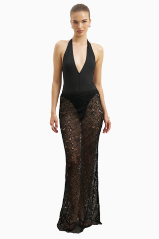 Lace Column Maxi Feminen Siluet Kadın Etek