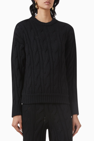 Roundneck Sweater, Lüks Yün Örgü Rahat ve Zamansız Siyah Triko