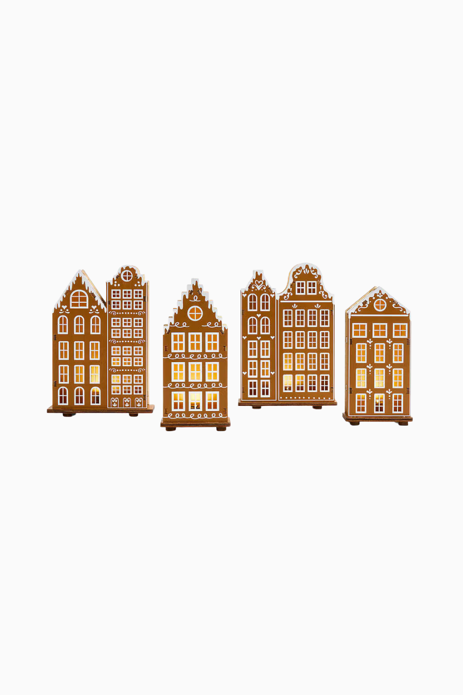 LED Gingerbread Holiday Village Set 4 Ahşap Aydınlatmalı Evler Yılbaşı Temalı