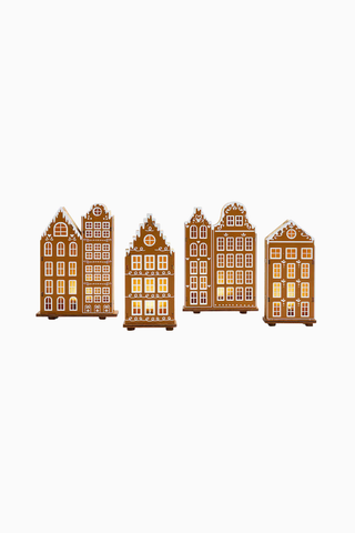 LED Gingerbread Holiday Village Set 4 Ahşap Aydınlatmalı Evler Yılbaşı Temalı