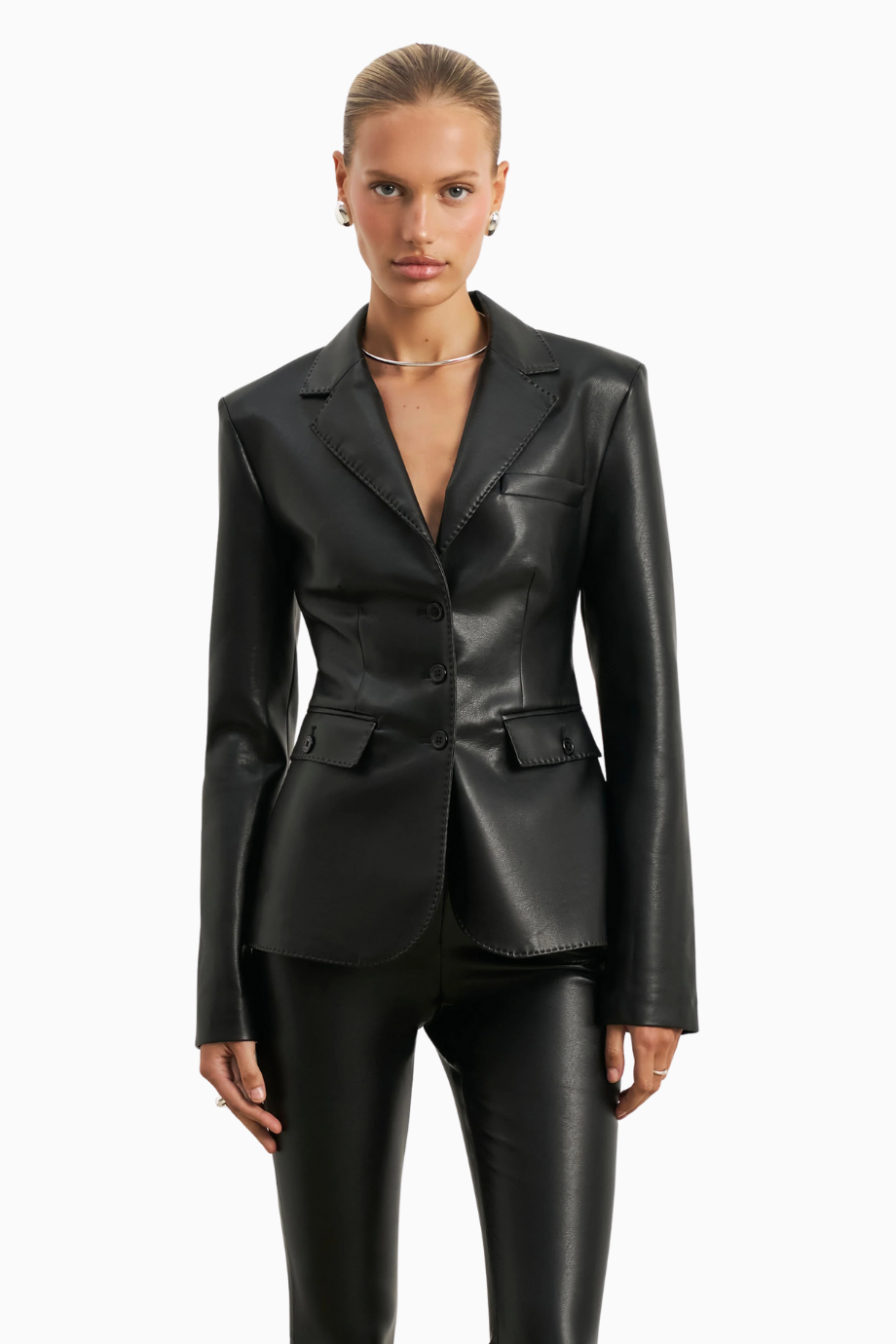 Cinched Waist Leather Blazer Kadın Ceket