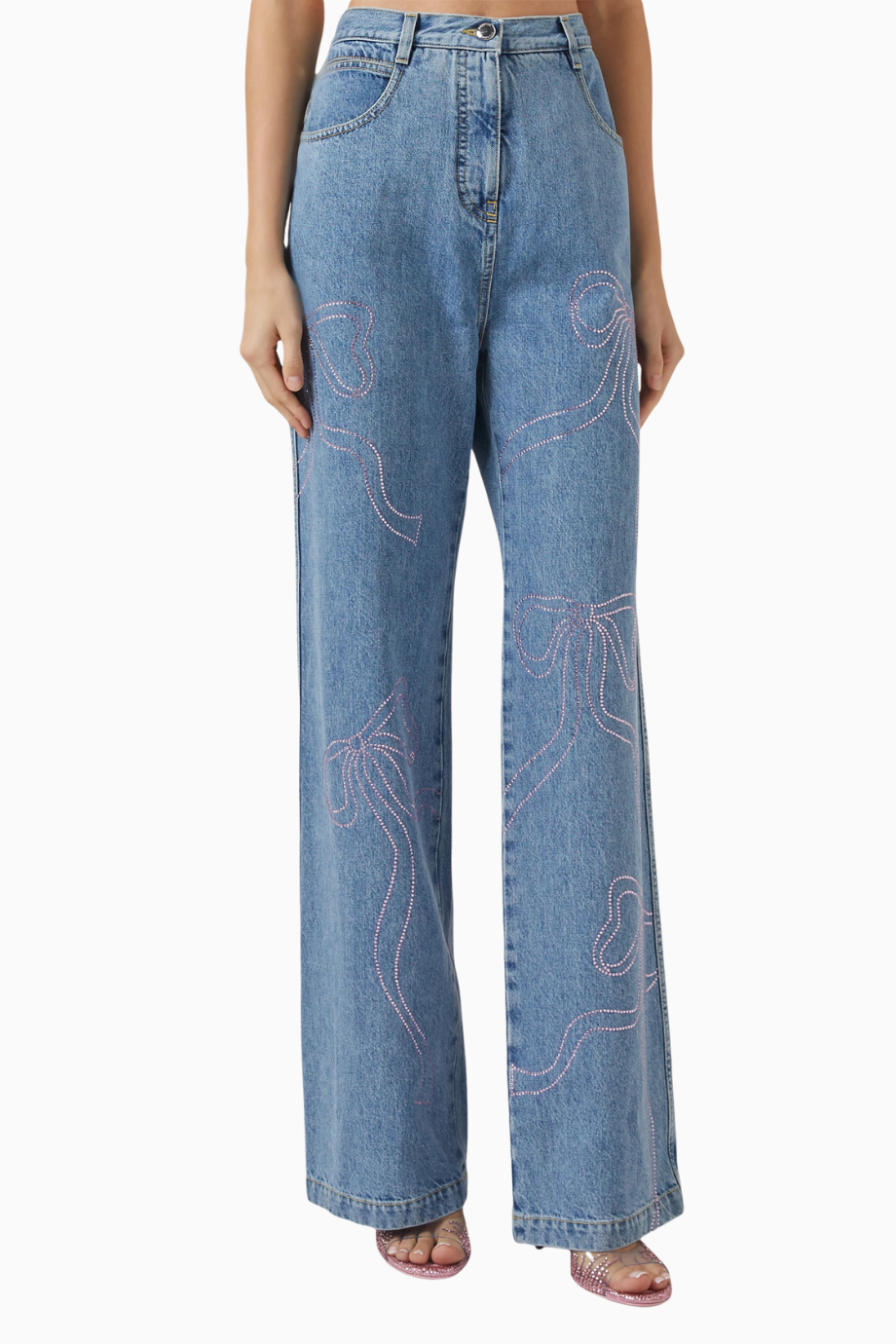 Crystal Ribbon Jeans, Kristal Fiyonk Detaylı Lüks Parlak Denim ve Günlük Şıklık