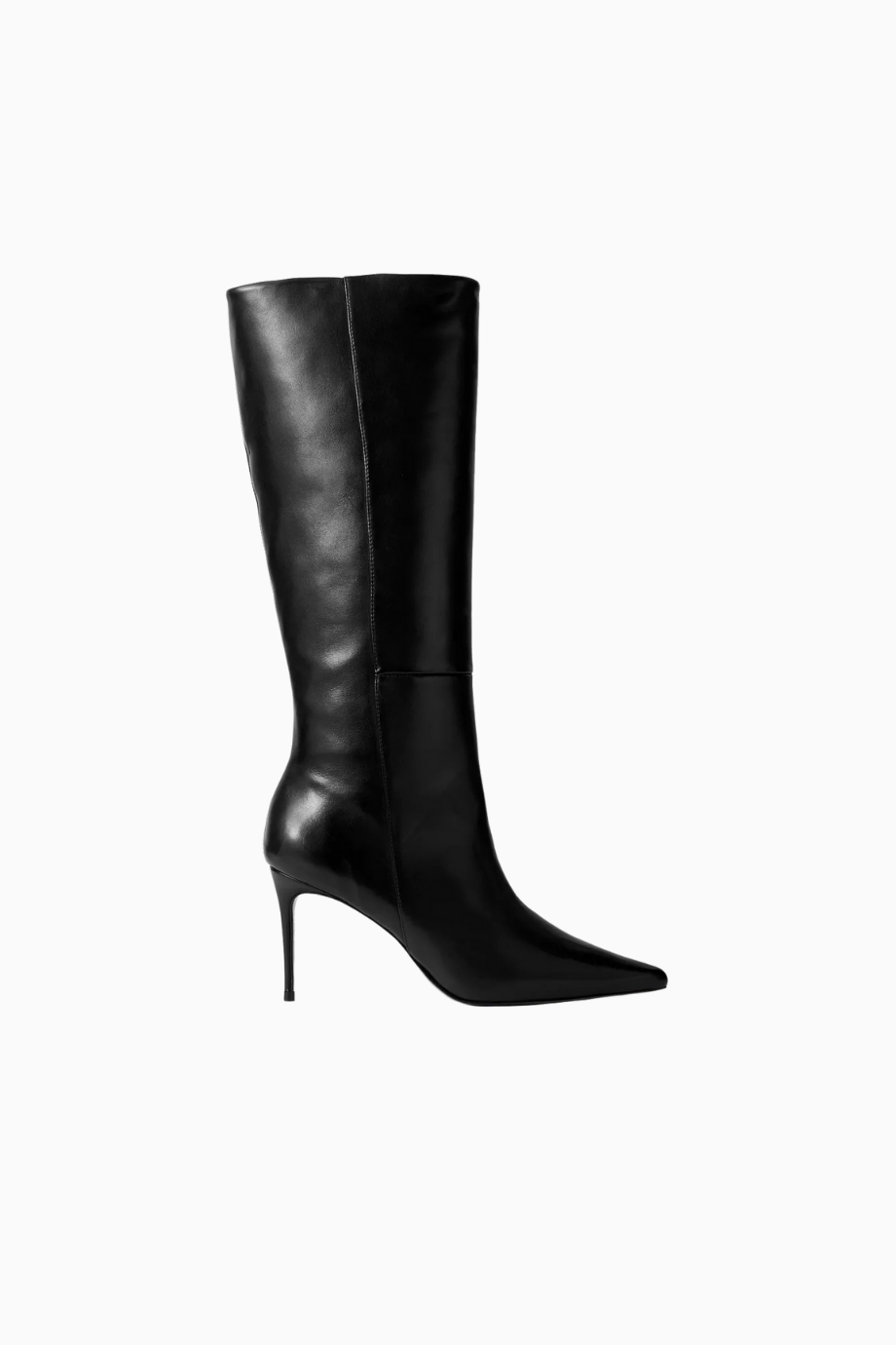 Kath 80 Siyah Deri Sivri Burun, El Yapımı Şık Diz Altı Topuklu Çizme