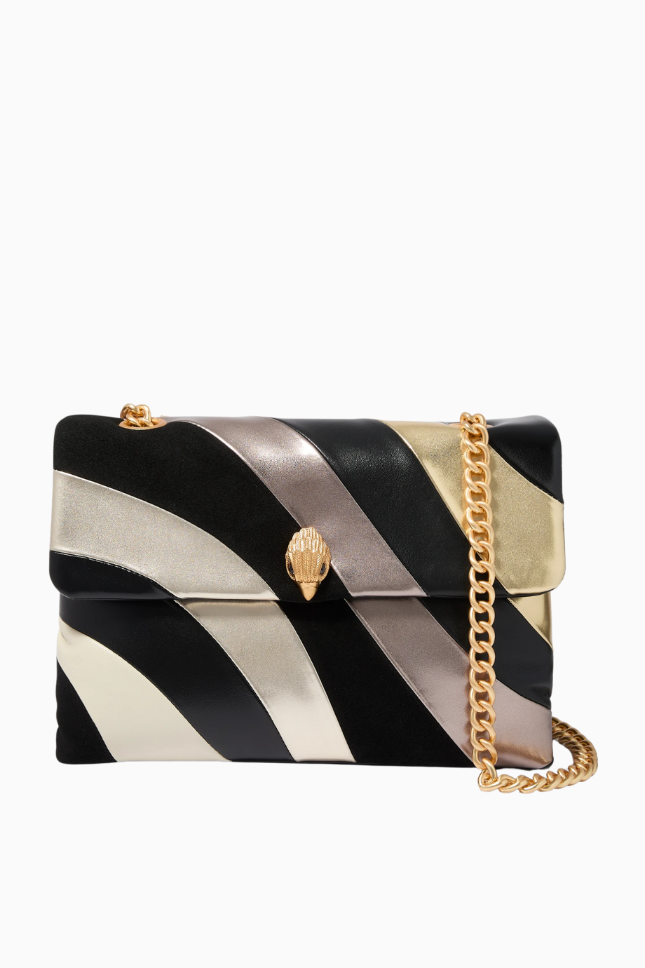 Large Soft Kensington Bag, Metalik Deri ve Altın Detaylarla İddialı Lüks Çanta