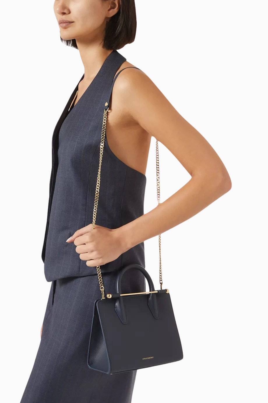 Mini Tote Marine Blue Lacivert Smooth Calf, Deri Top Handle Lüks El ve Omuz Çantası