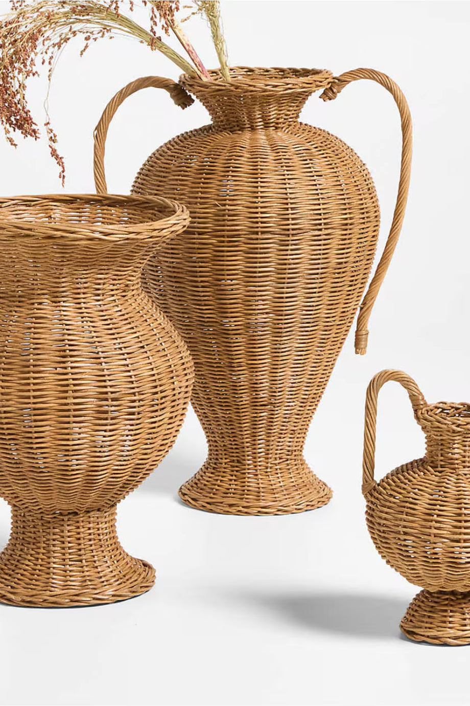 Alford Çift Saplı El Dokuması Büyük Boy Rattan Vazo 61 cm