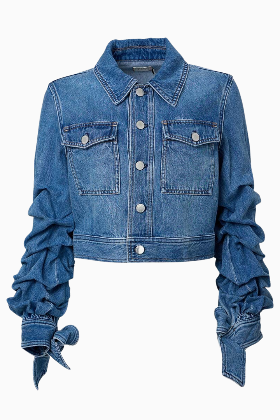 Tiff Büzgülü Kollu Kısa Denim Ceket