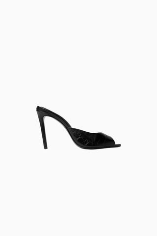 Alessia 100 Siyah Kroko Deri, El Yapımı Stiletto Mule