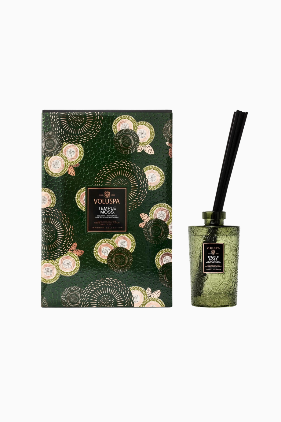 Japonica Temple Moss 500ml Lüks Reed Difüzör, 8 Siyah Çubuklu Aromatik Oda Kokusu