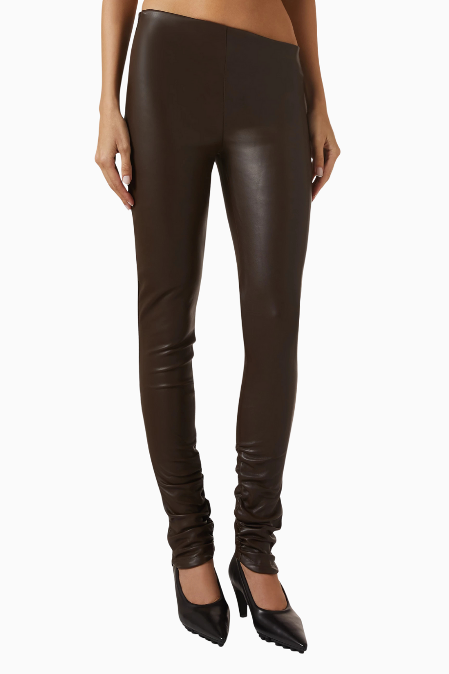 Clara Angled-Waist Leggings, Lüks Vegan Deri, Asimetrik Bel Tasarımı
