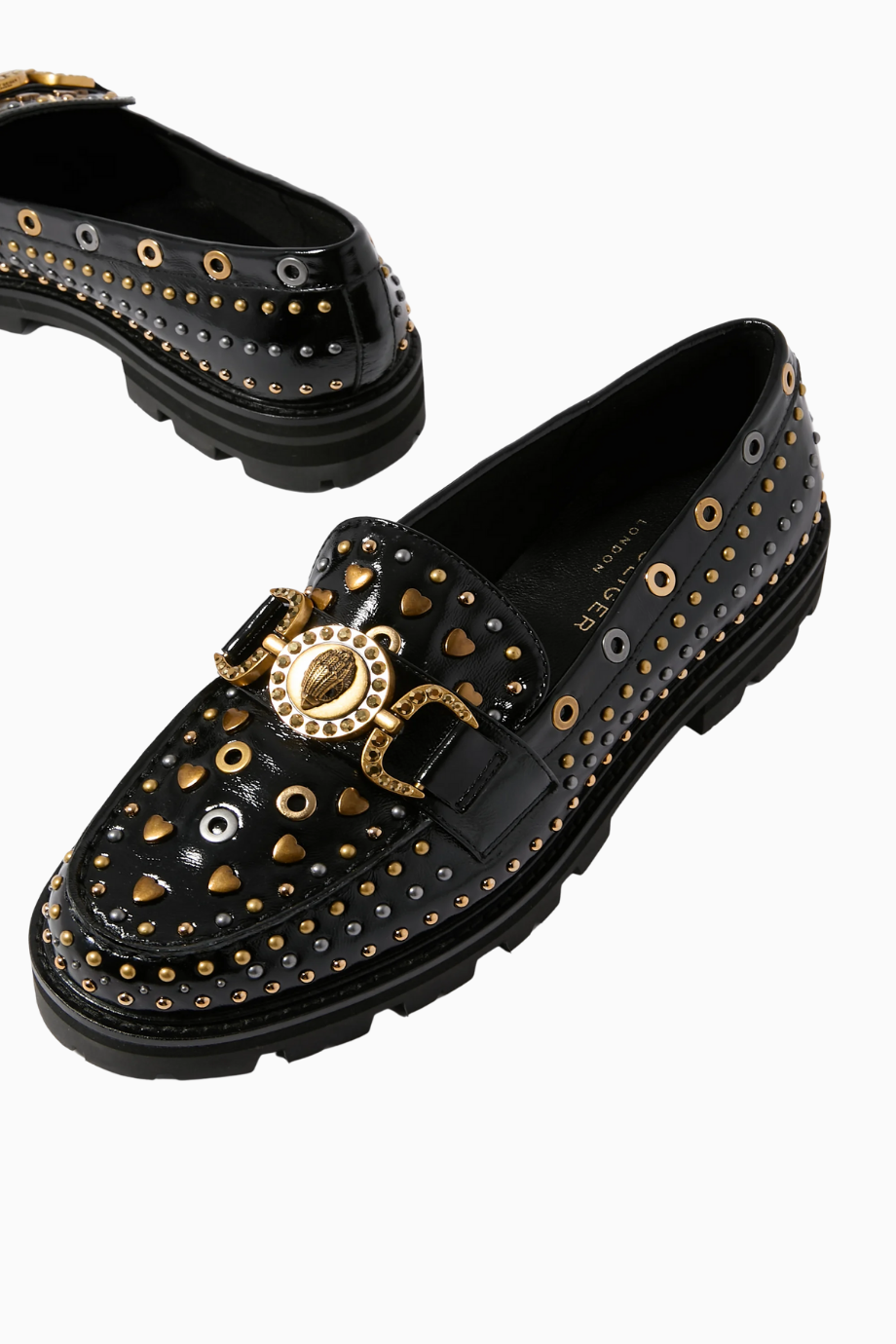 Mansion Stud Loafer, Siyah Rugan ve Antik Metal Detaylı Lüks Erkek / Kadın Ayakkabı