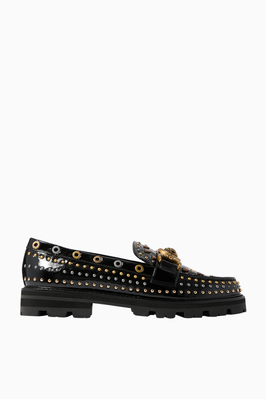 Mansion Stud Loafer, Siyah Rugan ve Antik Metal Detaylı Lüks Erkek / Kadın Ayakkabı