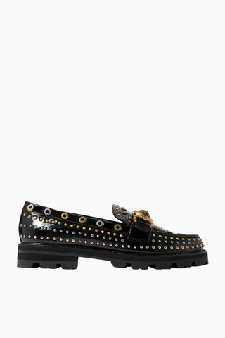 Mansion Stud Loafer, Siyah Rugan ve Antik Metal Detaylı Lüks Erkek / Kadın Ayakkabı