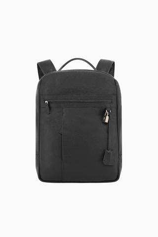Premium Grain Leather Siyah Deri Unisex Sırt Çantası