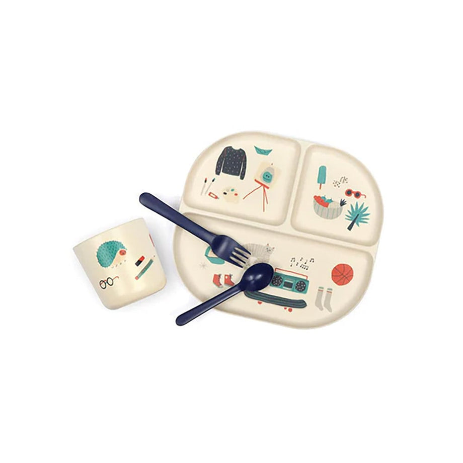 Çocuk Kraliyet Mavisi Resimli Yemek Takımı ve Çatal Bıçak Takımı, 4'lü Set