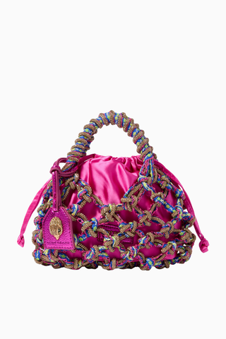 Small Crystal Macramé Bag, Saten ve Kristal Detaylı Zarif Makrome Çanta