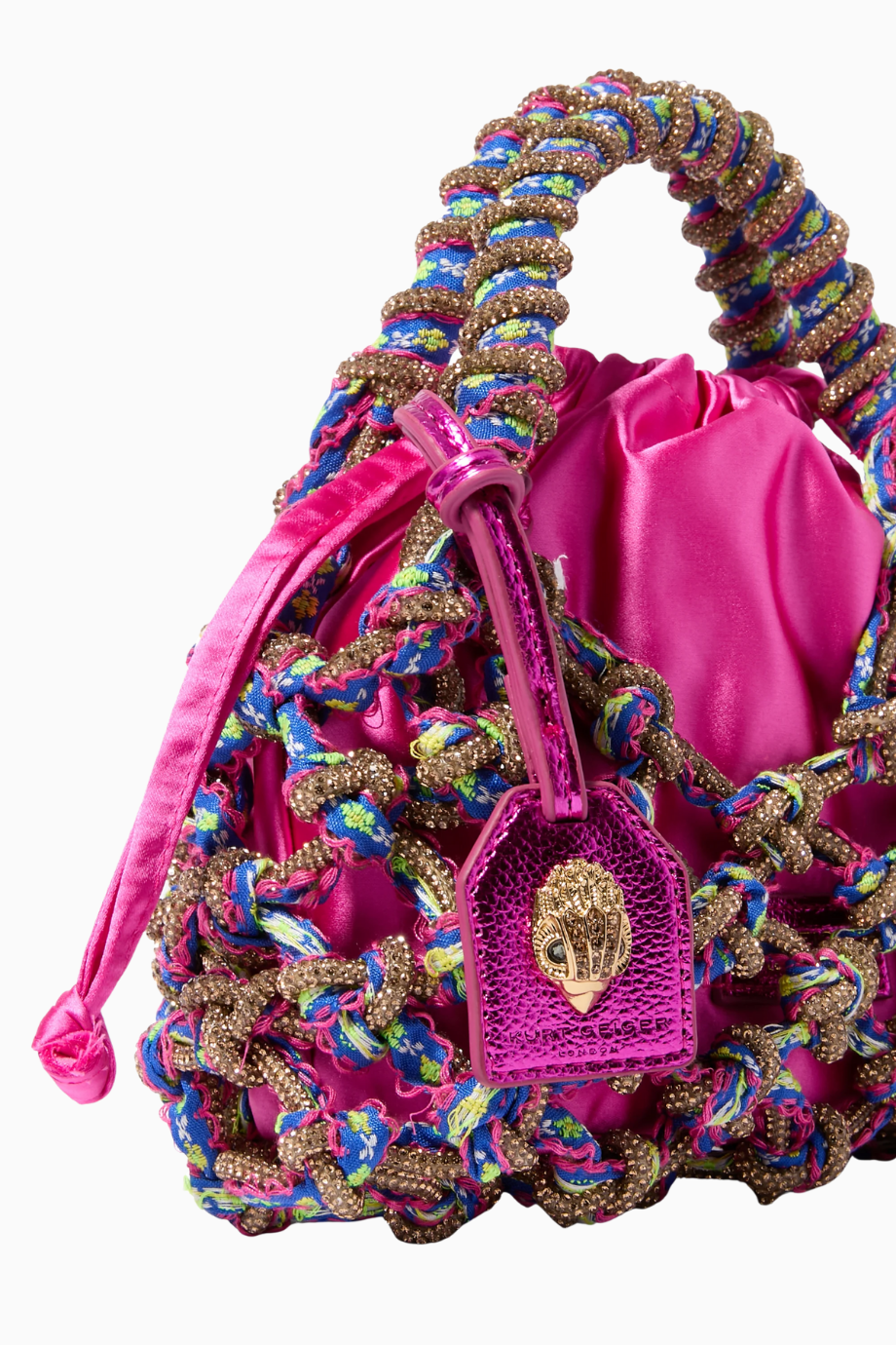 Small Crystal Macramé Bag, Saten ve Kristal Detaylı Zarif Makrome Çanta