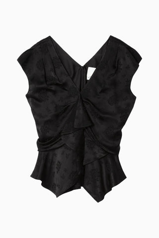 Floral Jacquard Drapeli İpek Karışımlı Lüks Tasarım Kadın Bluz