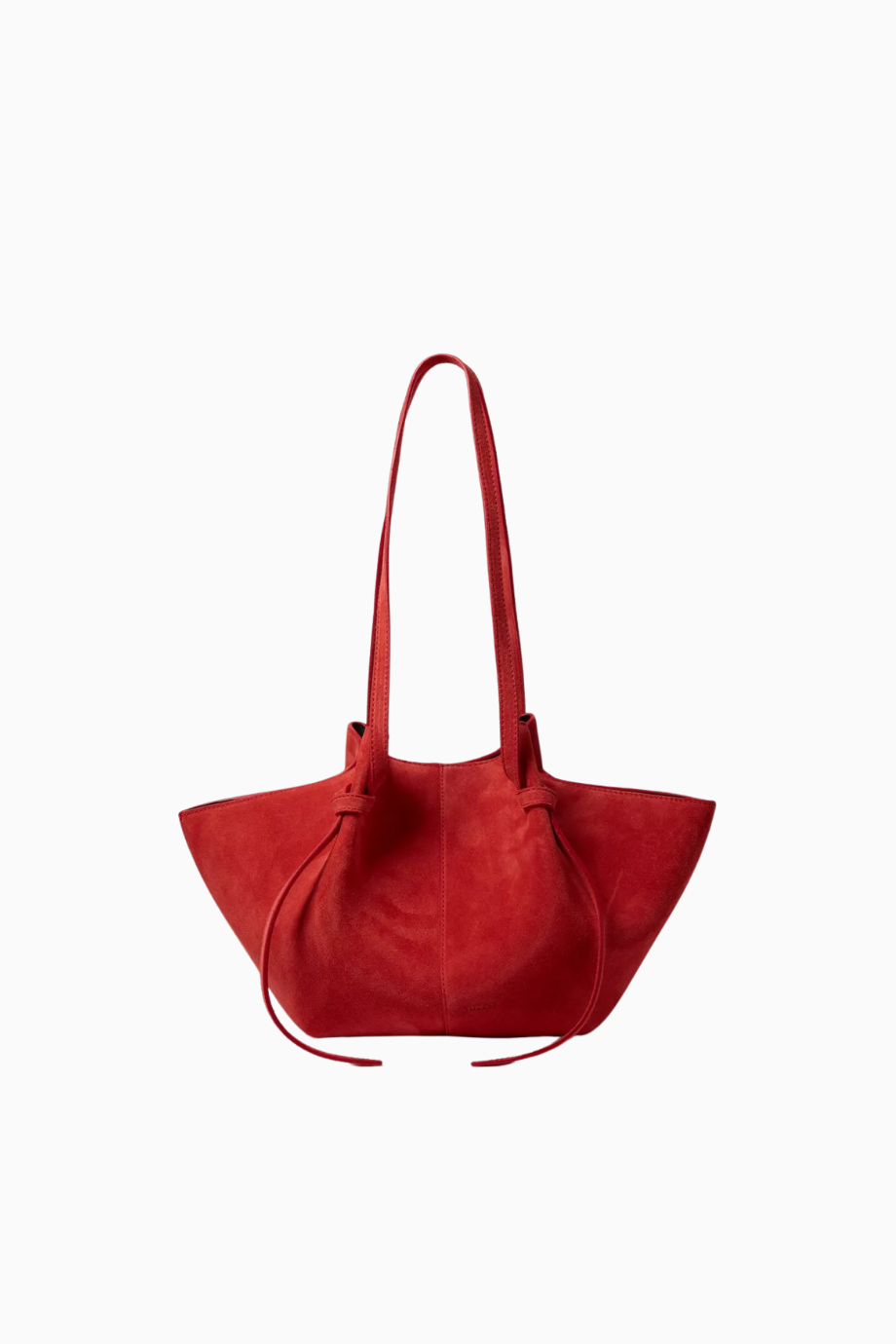 Mochi Kırmızı Goji Renkli, İtalyan Süet Deri Knotted Askılı Tote Çanta