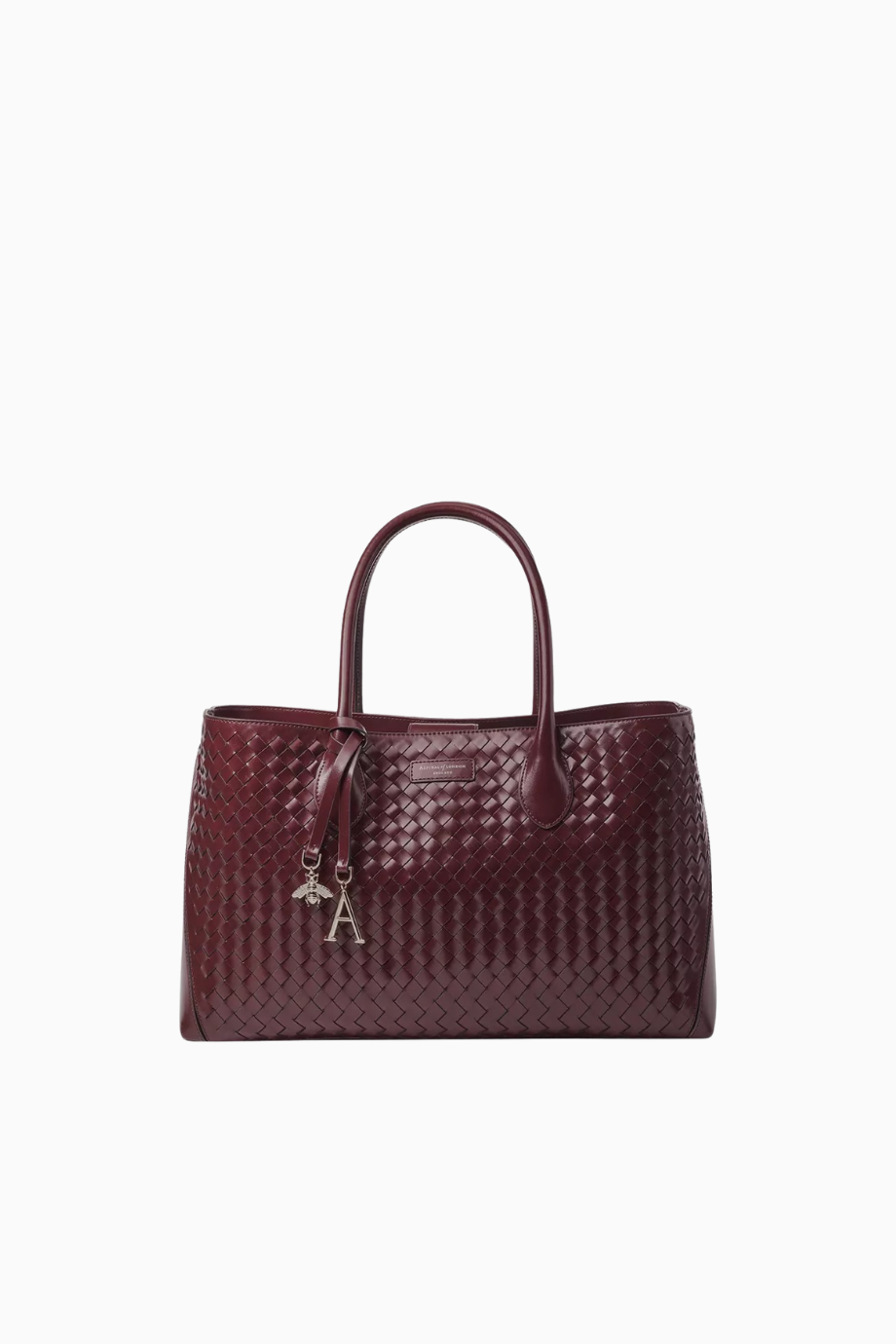 London Tote Bag Bordo Woven Deri Çanta, İki Bölmeli, Logo Charm Detaylı, Şık ve İşlevsel Tasarım