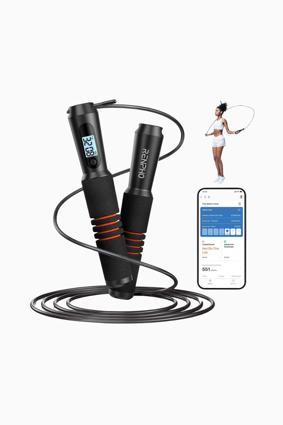 Akıllı Atlama İpi, LCD Ekranlı, Ayarlanabilir, Kablosuz Sayaçlı