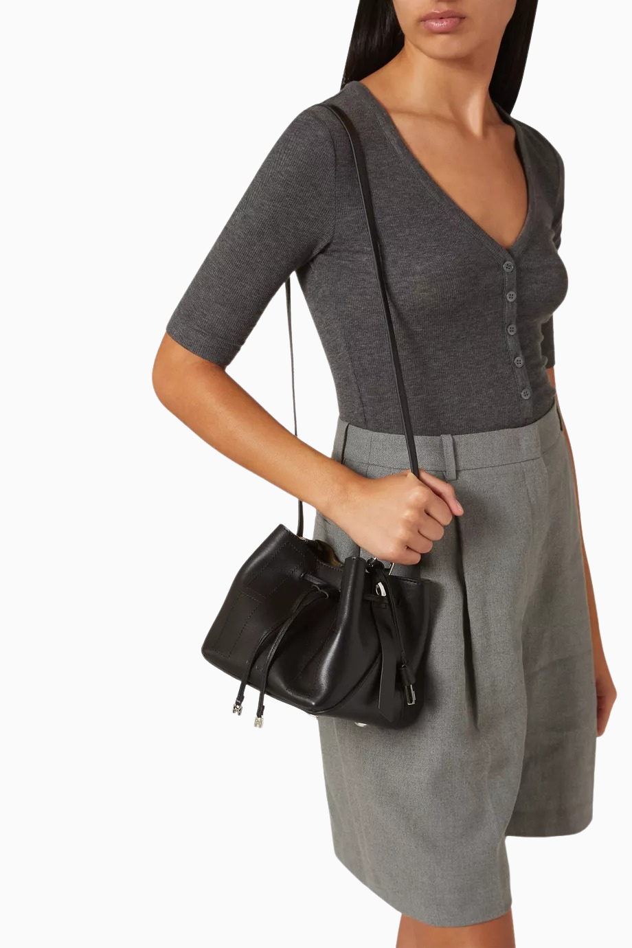 Mini Hocket Siyah Deri, Zarif ve Şık Bucket Omuz Çantası