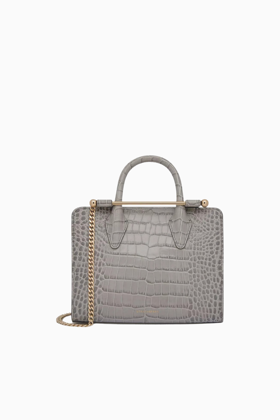 Mini Tote Gri Croc Deri Top Handle, Lüks El ve Omuz Çantası