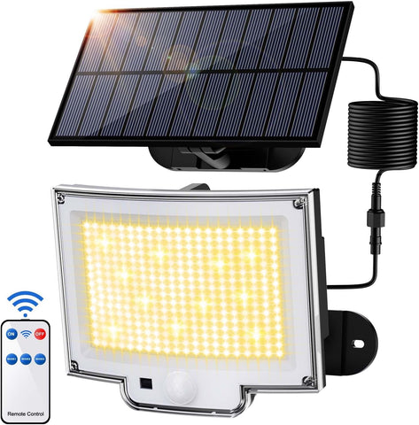 Hareket Sensörlü Güneş Enerjili Dış Mekan Işığı - 318 LED, 3 Modlu, 5 m Kablo, IP65 Su Geçirmez