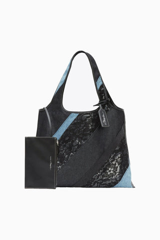 Dantel Patchwork Denim Market Lüks Tasarım Kadın Tote Çanta