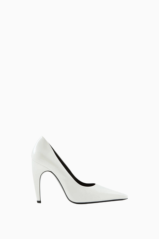Fame 105 Beyaz Deri Stiletto, Sivri Burunlu Yüksek Topuk