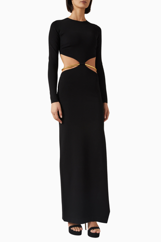 Zincir Detaylı, Yırtmaçlı Maxi Jersey Elbise