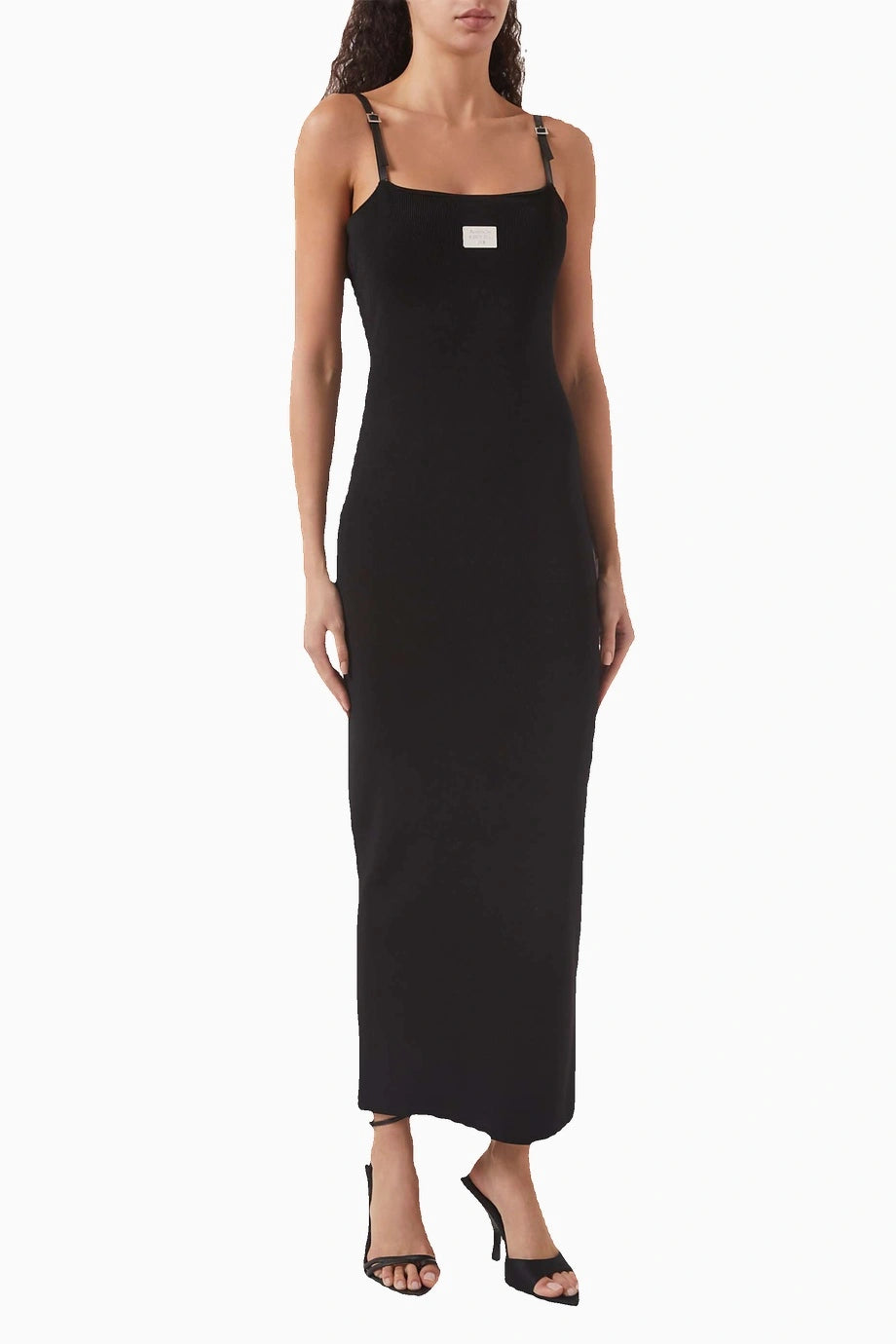 Siyah Maxi Elbise - Viskoz Karışım - Ayarlanabilir Askılı - Rib-Knit Tasarım