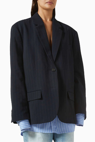 Lacivert Oversized Blazer Astarlı Kadın Ceket